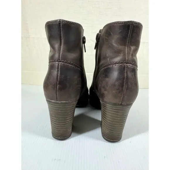 CLARKS Chocolate Brown Leather Heeled Ankle Boots Size 8 - Picture 9 of 11